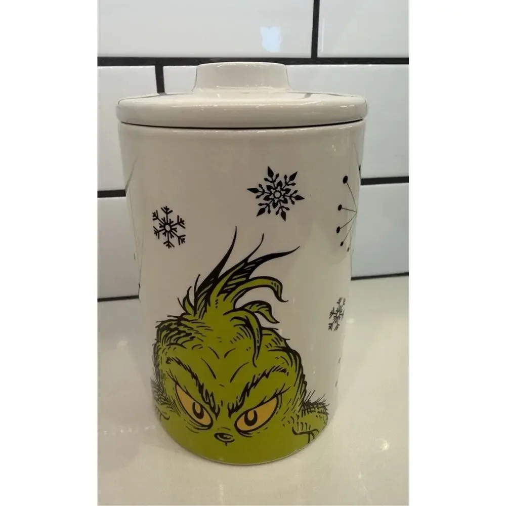 Dr. Seuss How the GRINCH Stole Christmas Ceramic Canister Cookie Jar NEW Set